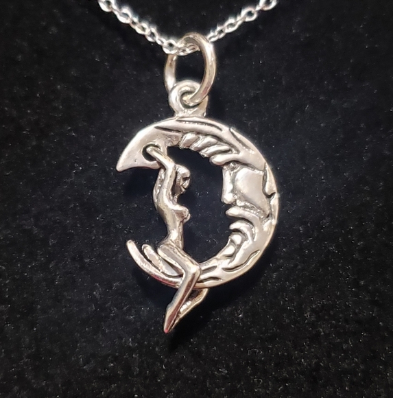 Lady Riding Moon Pendant Necklace ~ 925 Sterling Silver - Picture 11 of 13
